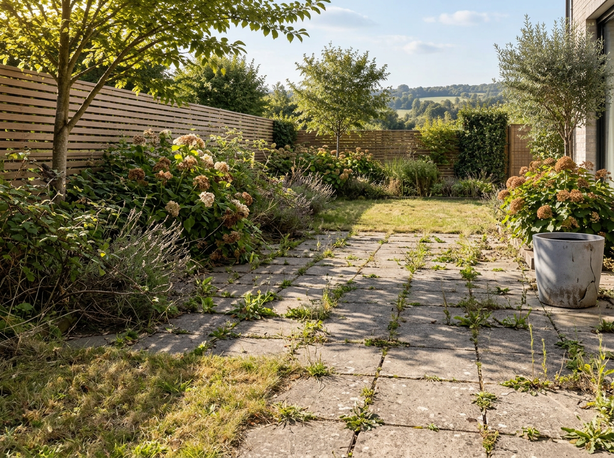 Illustrative patio & landscaping before renovation